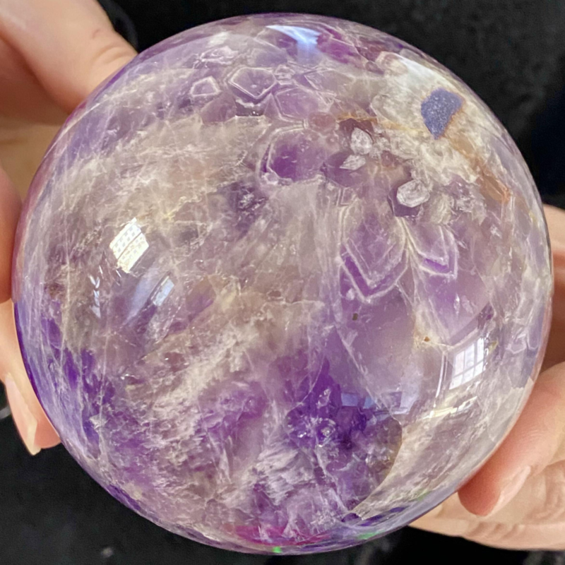 2.15LB Natural Dream Amethyst Sphere Polished Quartz Crystal Reiki Aura Healing