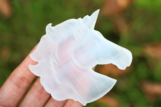 3.1" Gypsum Unicorn Natural Hand Carved Crystal Skull Reiki Crystal Decor 1pc