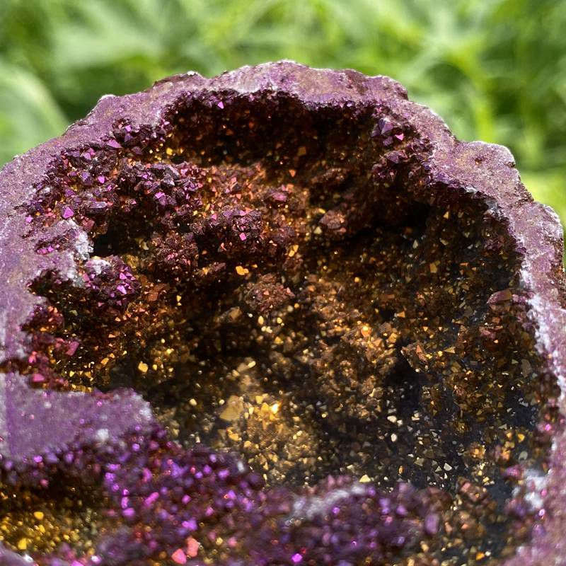 170g Electroplating color Natural Crystal Agate cave ornaments crystal cluster q