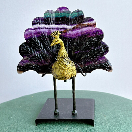 Variety of Materials Available Crystal Peacock Tails With Stand Reiki Heal