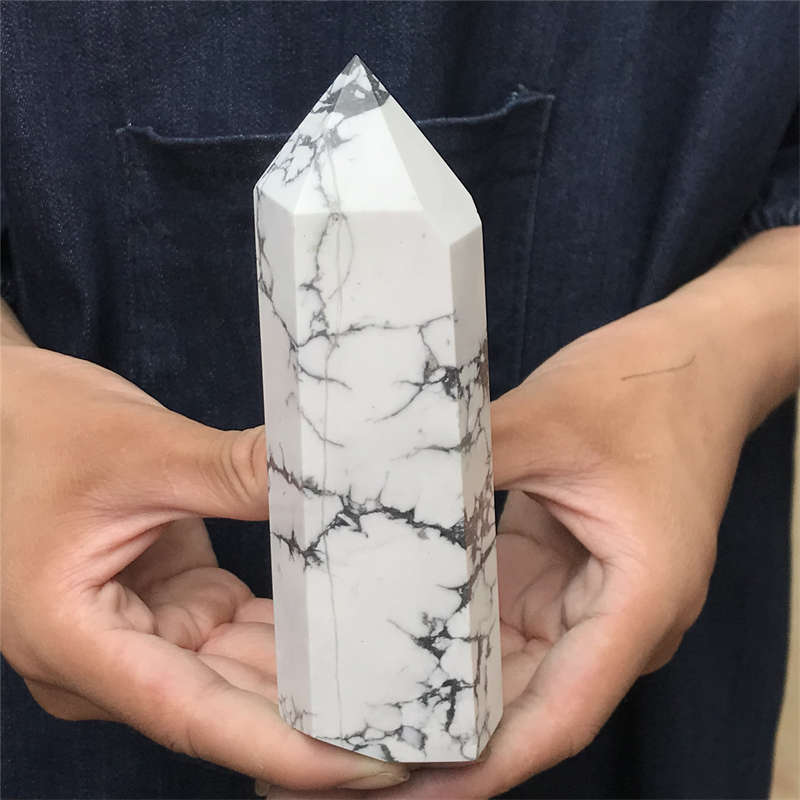 570g Howlite Obelisk Quartz Crystal Wand Point Tower Decor Healing Gem