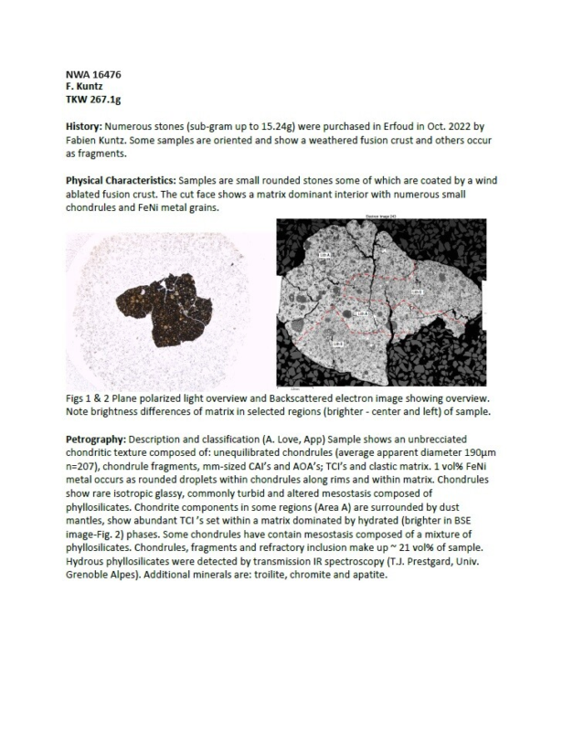 Meteorite NWA 16476 - Carbonaceous : C2-Ungrouped
