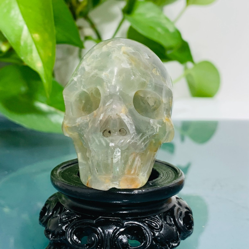 188g Natural Colourful Fluorite Hand Carved Crystal Skull Meditation Medium