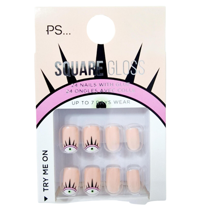 False Nails Press On Fake Tips Stick Coffin Square Full Cover Primark Glue 24pk