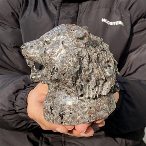 1.31kg Natural Carved Yooperlite Tiger Head Figurines Reiki Quartz Crystal Skull