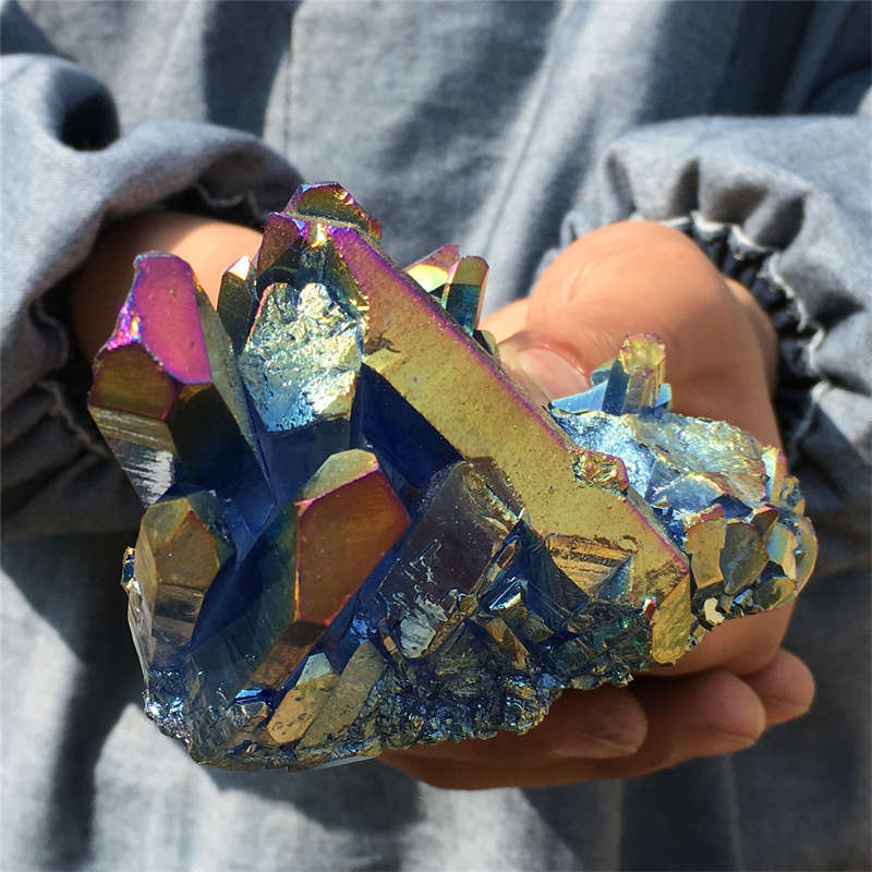 320g Electroplate Rainbow cluster quartz crystal mineral specimen reiki healing