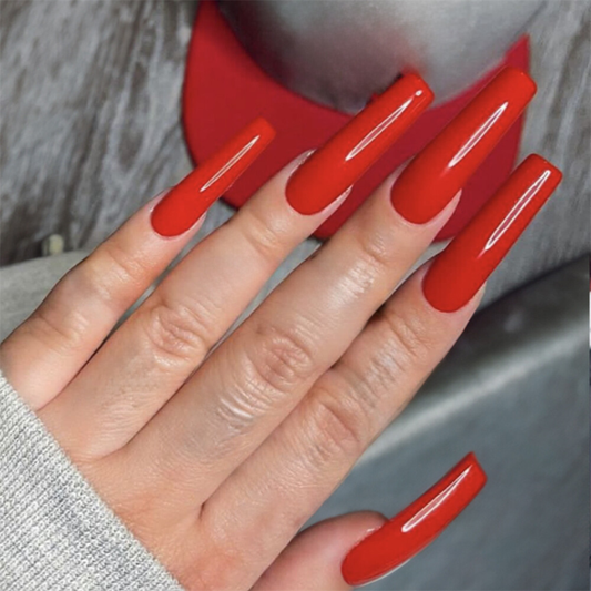 Red Long Square Fake Nail Pure Color Press on Nails for Nail Art Decor 24pcs