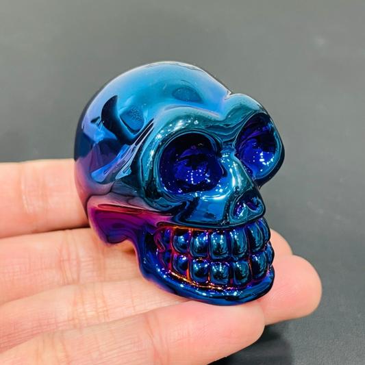 2" Rainbow Titanium melting Quartz Hand carved skull crystal reiki healing 1PC