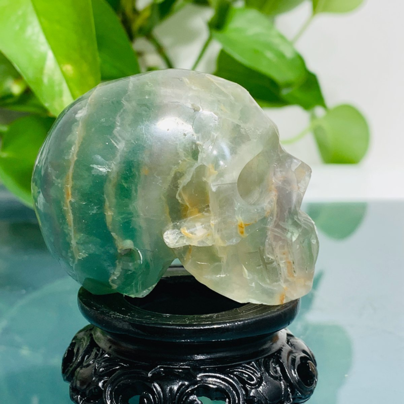 188g Natural Colourful Fluorite Hand Carved Crystal Skull Meditation Medium