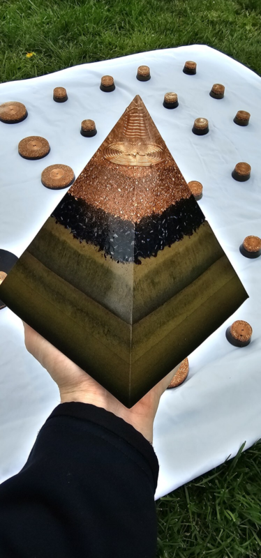 Orgonite Pyramid 6" x 6" x 6" copper coil, metal powder, quartz