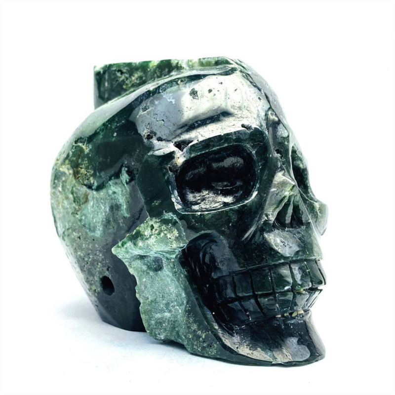 1600g Natural Nice Aquatic agate Quartz Skull Hand Carved Crystal Healing Skull