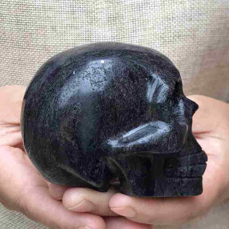 0.46Kg Natural black jade quartz skull carved Quartz Crystal skull Healing
