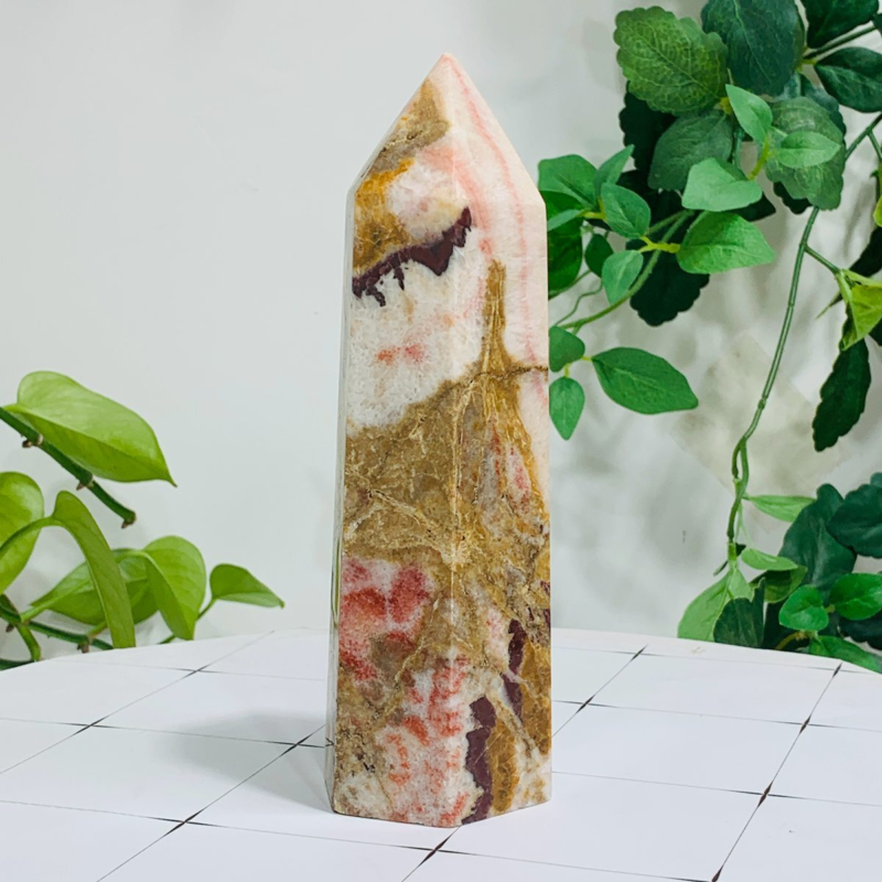 652g Natural Pork Stone Quartz Obelisk Crystal Wand Point Tower Reiki Healing