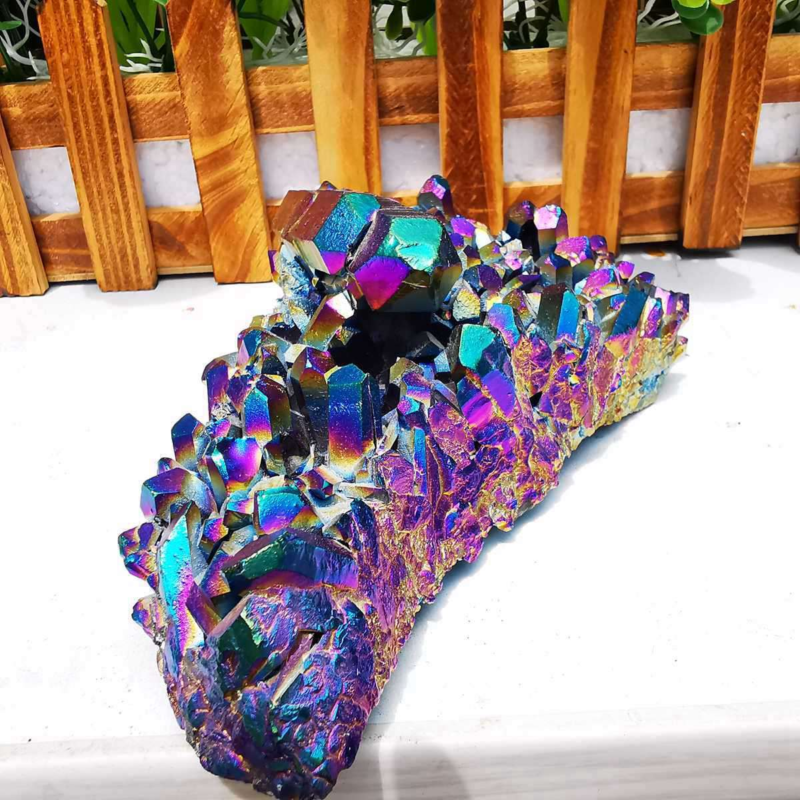 596gColor Flame Aura Electroplate Quartz Crystal Cluster Specimen Healing Stone