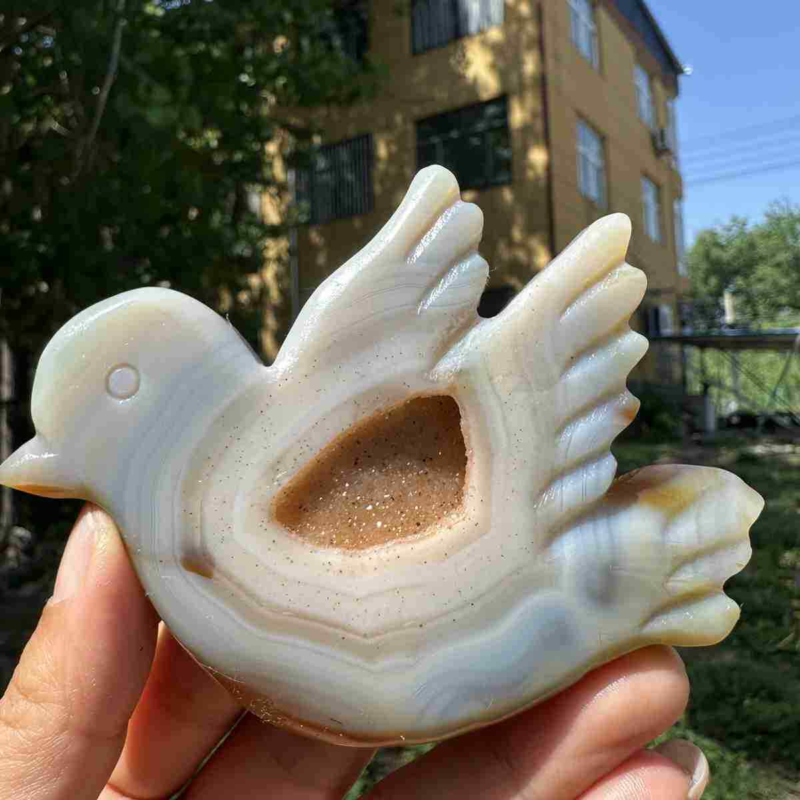 135g natural agate hand carved bird skull quartz crystal cluster reiki
