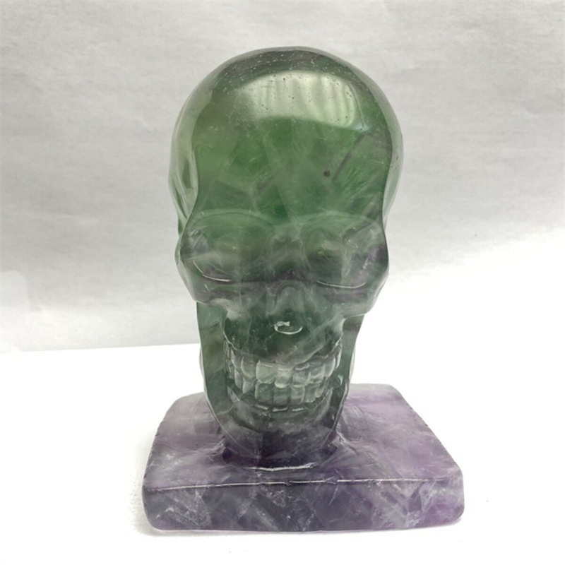 1330g Natural Beantiful Fluorite Quartz Skull Hand Carved Crystal Healing Skull