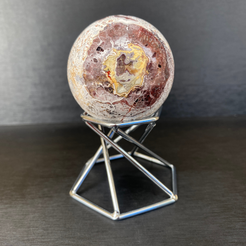 164g Natural Mexican agate ball crystal quartz sphere reiki healing Gem+ Stand