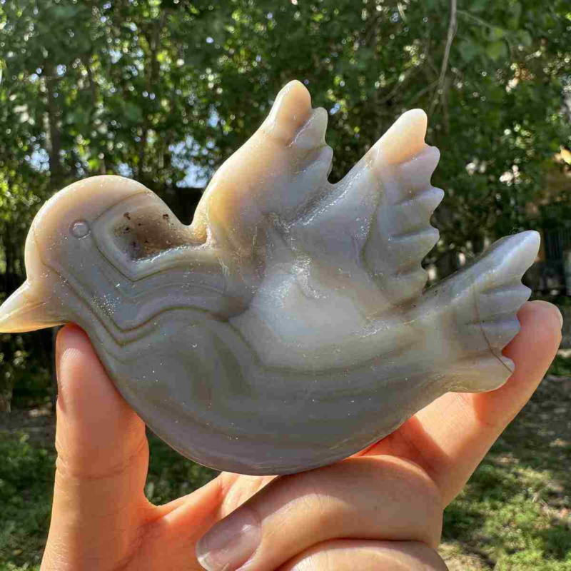 145g natural agate hand carved bird skull quartz crystal cluster reiki