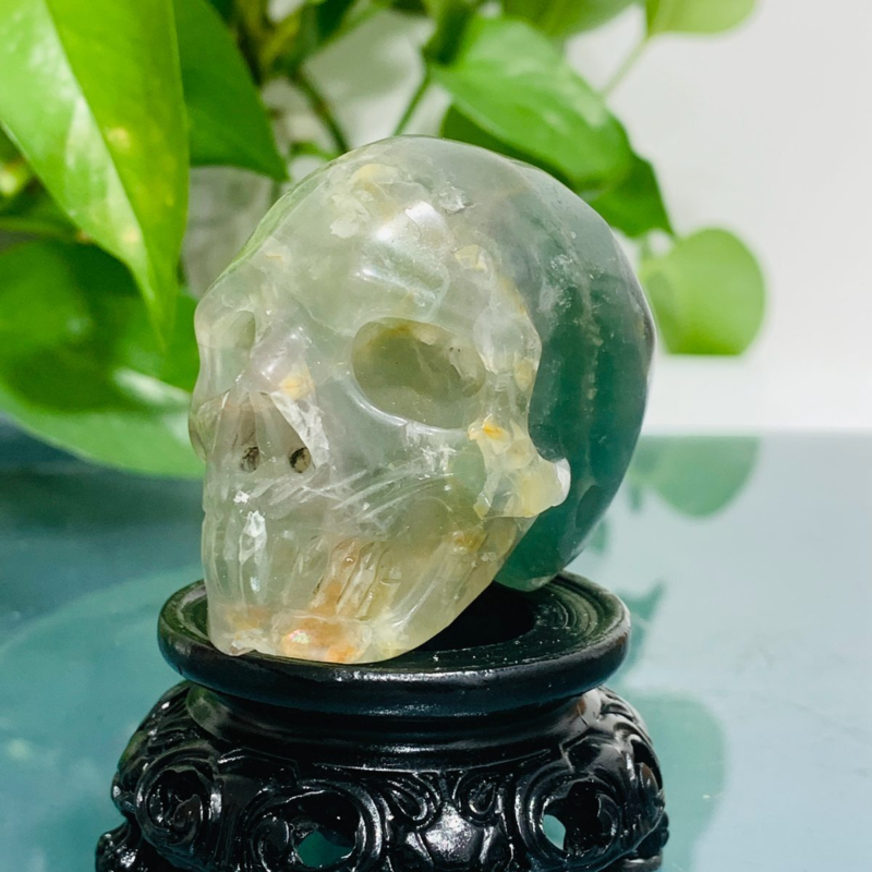 188g Natural Colourful Fluorite Hand Carved Crystal Skull Meditation Medium