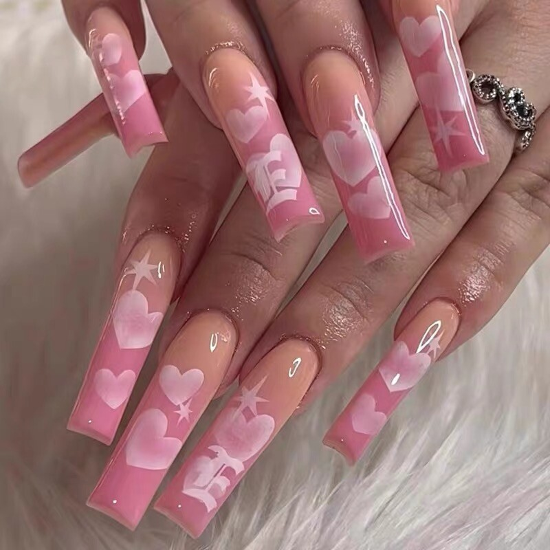 Handmade Press on nails coffin/square/almond long length summer theme