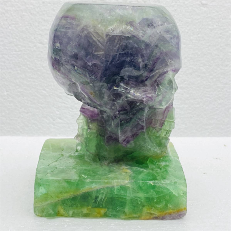 1530g Natural Beantiful Fluorite Quartz Skull Hand Carved Crystal Healing Skull