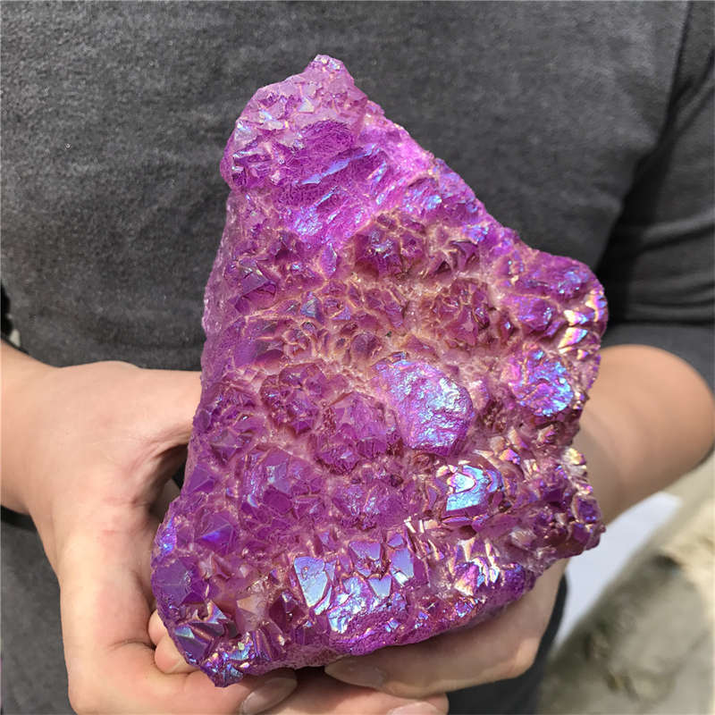 1.3kg Electroplate Rainbow cluster quartz crystal mineral specimen reiki healing