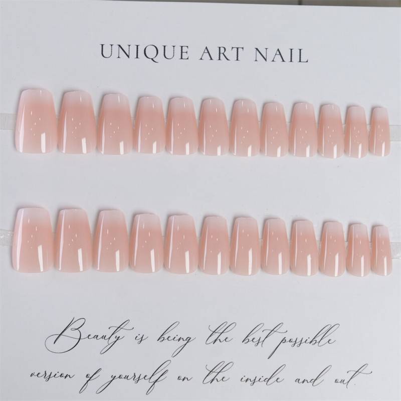 Coffin Medium Press-On False Nail Minimalist Gradient French Manicure 24pcs