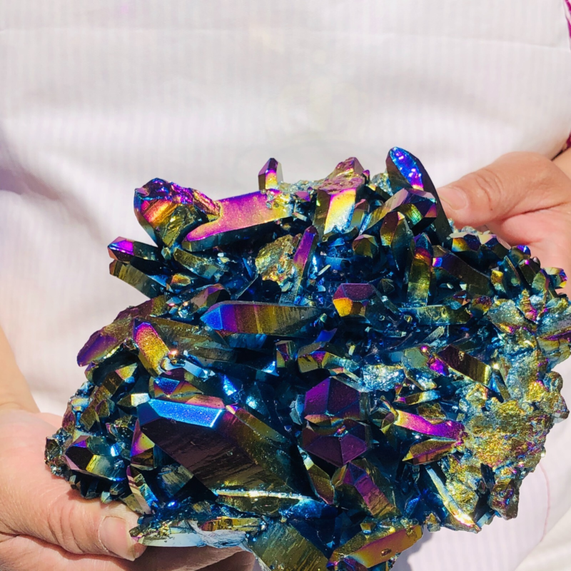 2.9LB Color Flame Aura Electroplate Quartz Crystal Specimen Healing point 447