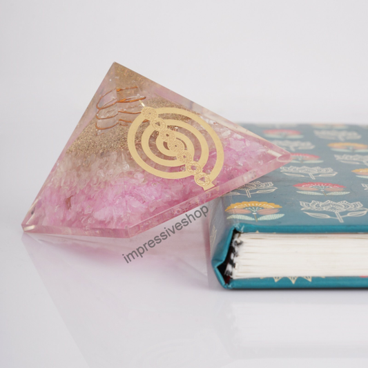 XL Clear Quartz Rose Orgone Pyramid Gemstone Crystal Healing Free Shipping
