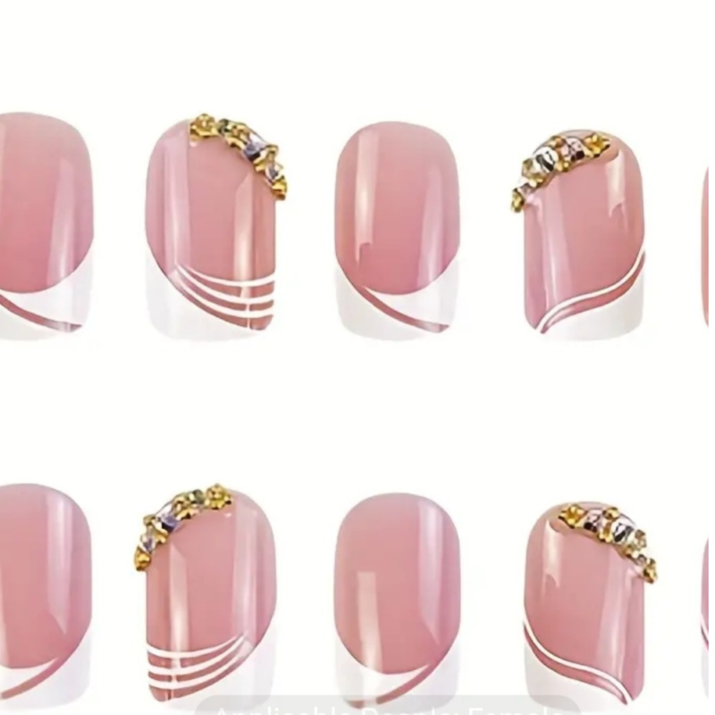 24 Pcs French Tip Press-On Nails  Short Square Fake Nails with Nude Pink StickOn