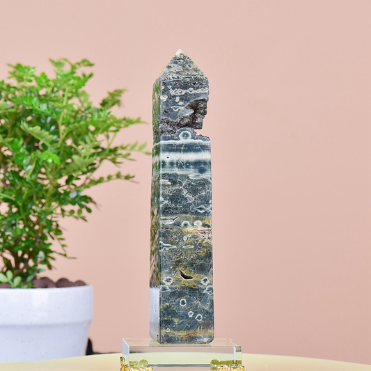 2.27LB  Natuar Ocean Jasper Crystal Obelisk Point Wand Stone Quartz Healing