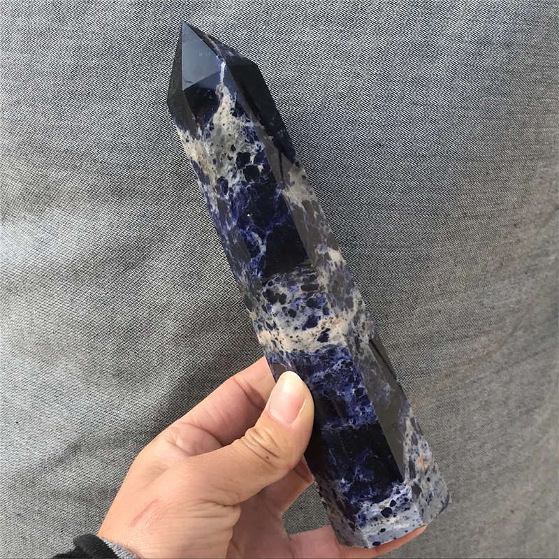630g Natural Sodalite Obelisk Quartz Crystal Point Wand Tower Reiki Healing Gem
