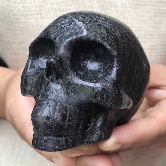 0.55Kg Natural black jade quartz skull carved Quartz Crystal skull Healing