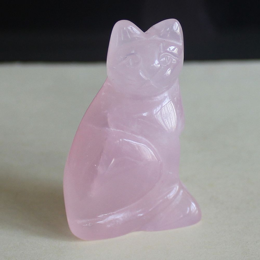 Carved gemstone crystal rose quartz cat figurine animal carving home decor 2&apos;&apos;