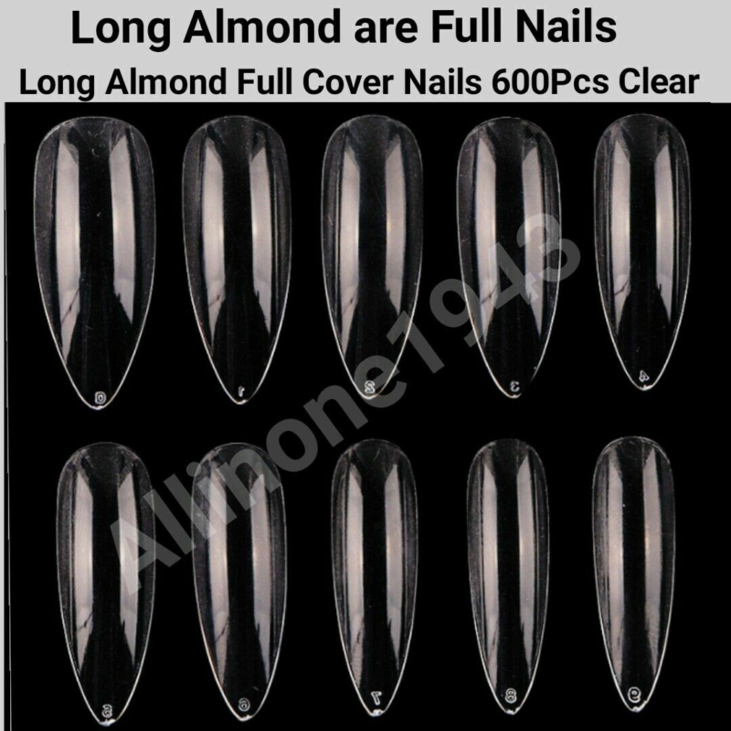 600Pc Long Almond Full Cover artificial Nails Tips Acrylic False Press on Nails