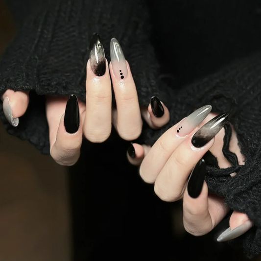 Almond Medium Fake Nail Drak Black Halloween Press on Nails for Nail Art 24pcs