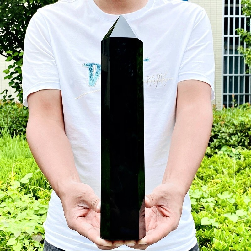 6.72LB Natural obsidian obelisk quartz crystal energy column