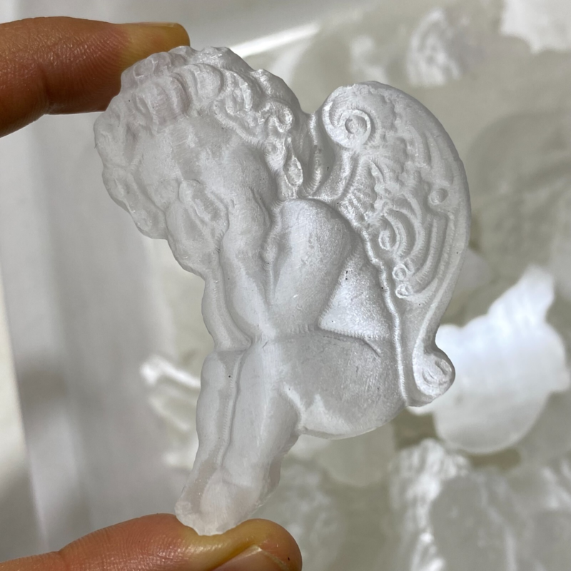 Natural Gypsum Selenite angel Hand Carved Quartz Crystal Reiki healing 1PC