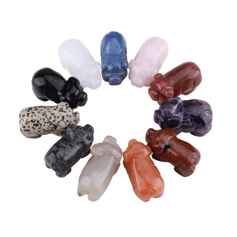 1.5&apos;&apos; Natural Quartz Crystal Cute Baby Piggy Hand Carved Healing Animal Decor