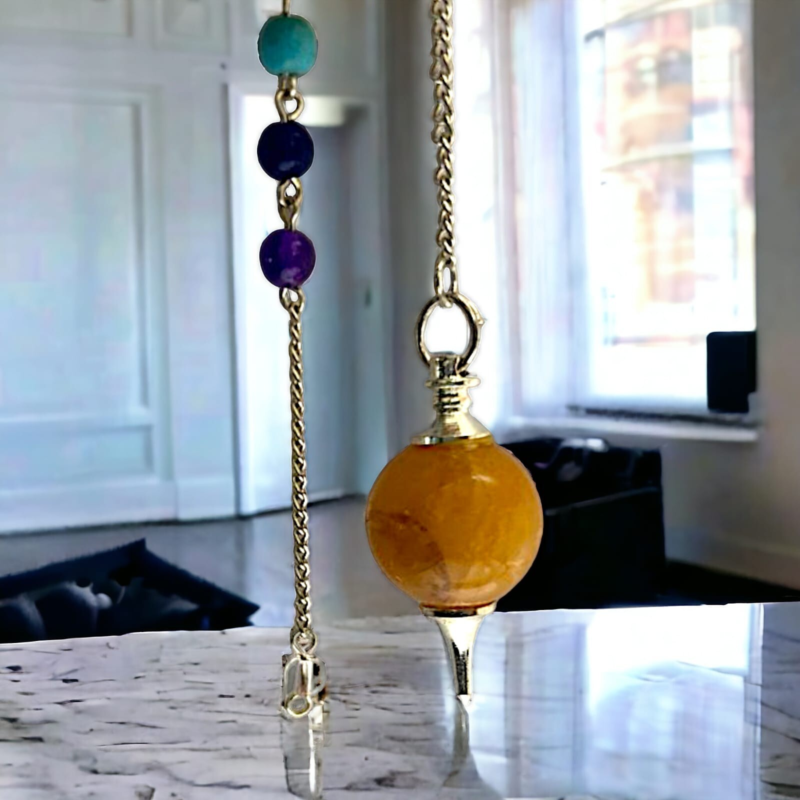 Yellow Aventurine Round Seven Chakra Pendulum Meditation Healing Spiritual Stone