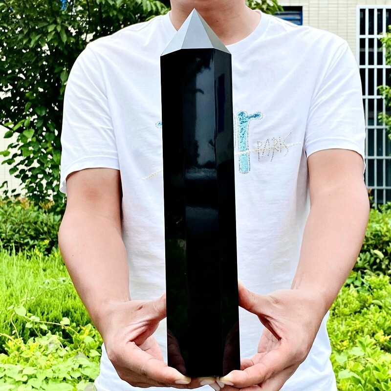 6.72LB Natural obsidian obelisk quartz crystal energy column