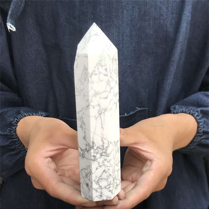 590g Howlite Obelisk Quartz Crystal Wand Point Tower Decor Healing Gem