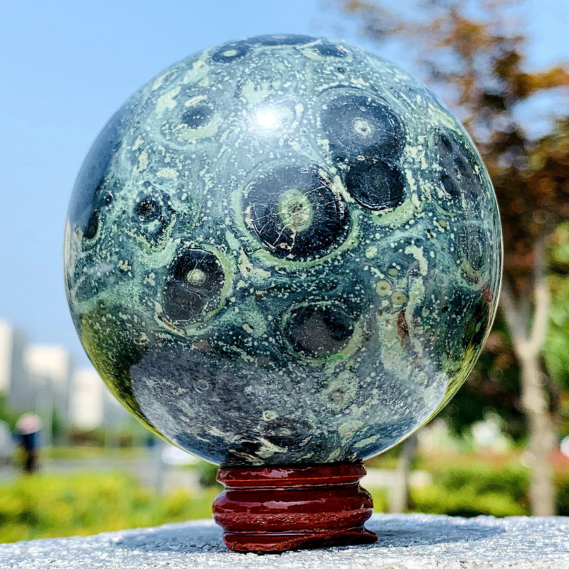 480G Eye Green Kambaba Jasper Stromatolite Crystal Sphere Ball Madagascar