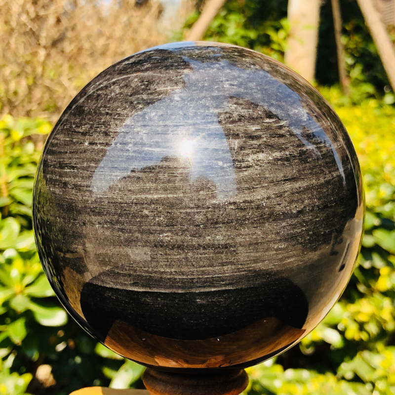 1380g Natural Silver Obsidian Quartz Crystal Ball Sphere Healing HH318