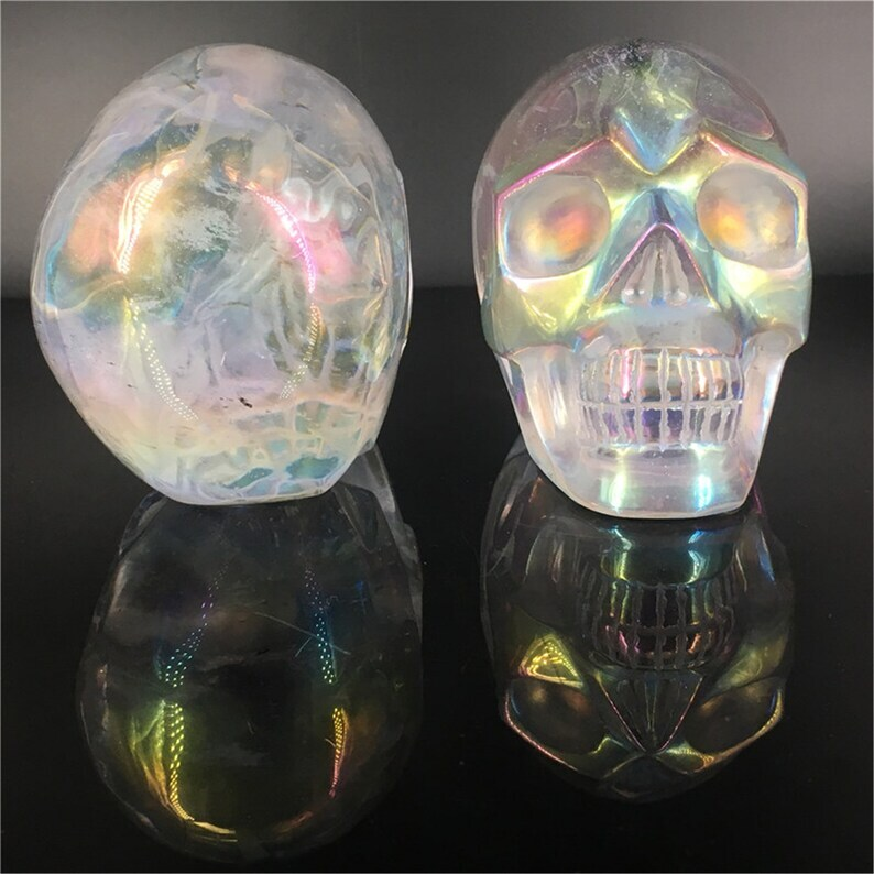 Rainbow Titanium Aura Clear Melting Stone Skull Reiki Heal Skull Gifts 1pc