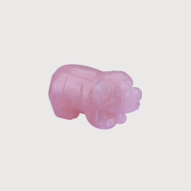 Raw Natural Quartz Crystal Skull Carved Pig Wild Boar Piggy Animal Healing Stone