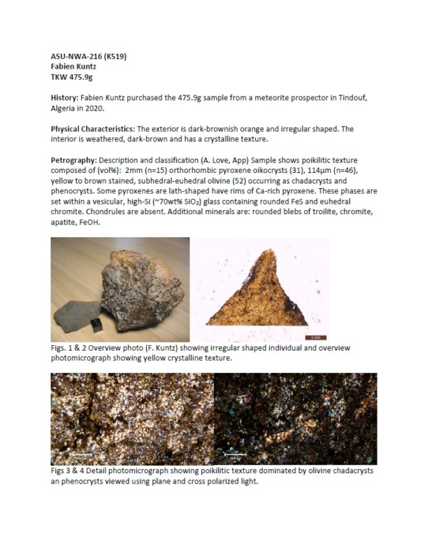 Meteorite NWA 13857 - Achondrite Ungrouped - Subhedral-Euhedral Olivine (52%)