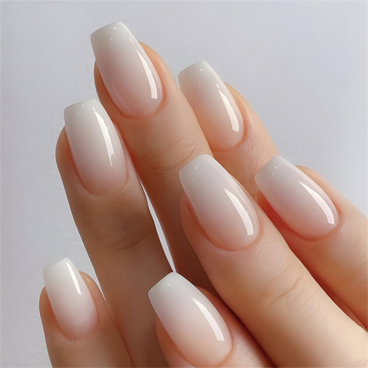 Coffin Press-On False Nail Nude Color Gradient Glossy Stylish Manicure 24pcs