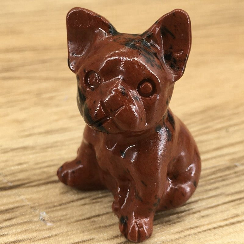Natural Quartz Crystal Carved Rough Stone French Bulldog Healing Animal Decor