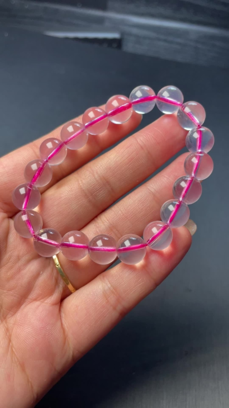 10mm  Natural Clear Starlight Pink Rose Quartz Crystal Gemstone Beads Bracelet